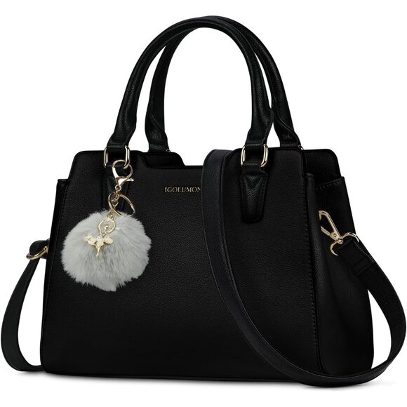 Womens Black PU leather Top-Handle Waterproof Anti Theft Leather Purses Handbag - Picture 7 of 7